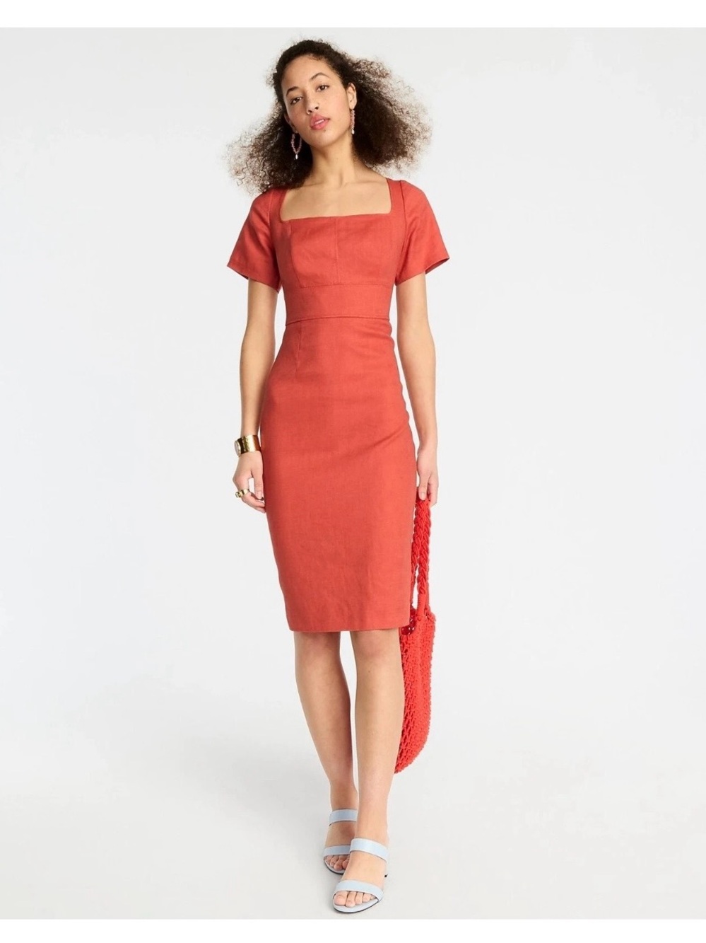 J. Crew Terracotta Square-Neck Midi Sheath Dress